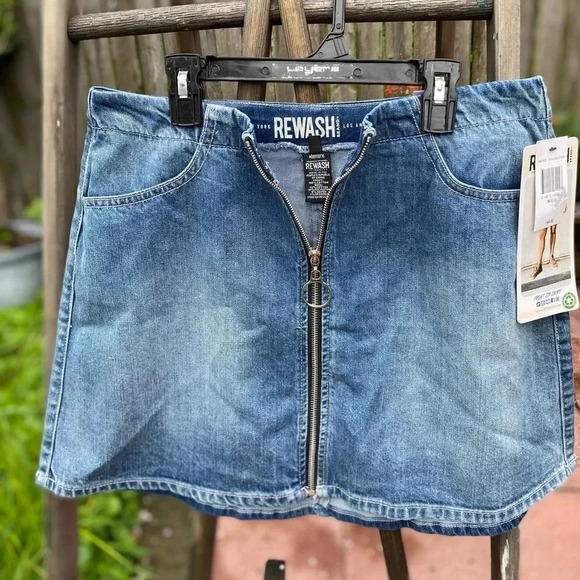 NWT Rewash Full Front Zip Denim Jean Mini Skirt Women's Size 11 Vintage - Picture 6 of 10